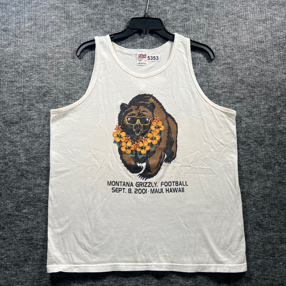 Vintage 2001 Montana Grizzly Football Maui Hawaii Bear Tank Top Anvil Mens L